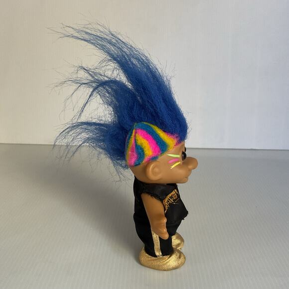 Vintage Russ Troll Doll Blue Hair Rainbow Sides Gold Shoes 1990s Collectible - Picture 3 of 9